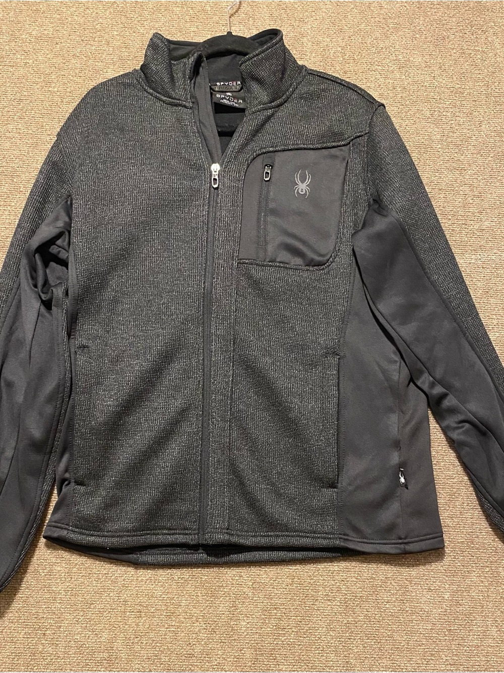 Spyder Men's Full Zip Relaxed Fit Sweater Fleece Jacket Gray Charcoal Size M